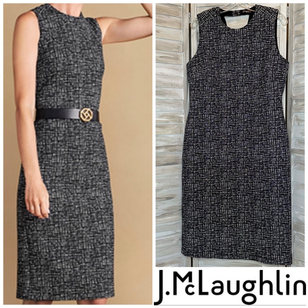 J. McLaughlin Barry neoprene sleeveless dress Large black white crosshatch dress